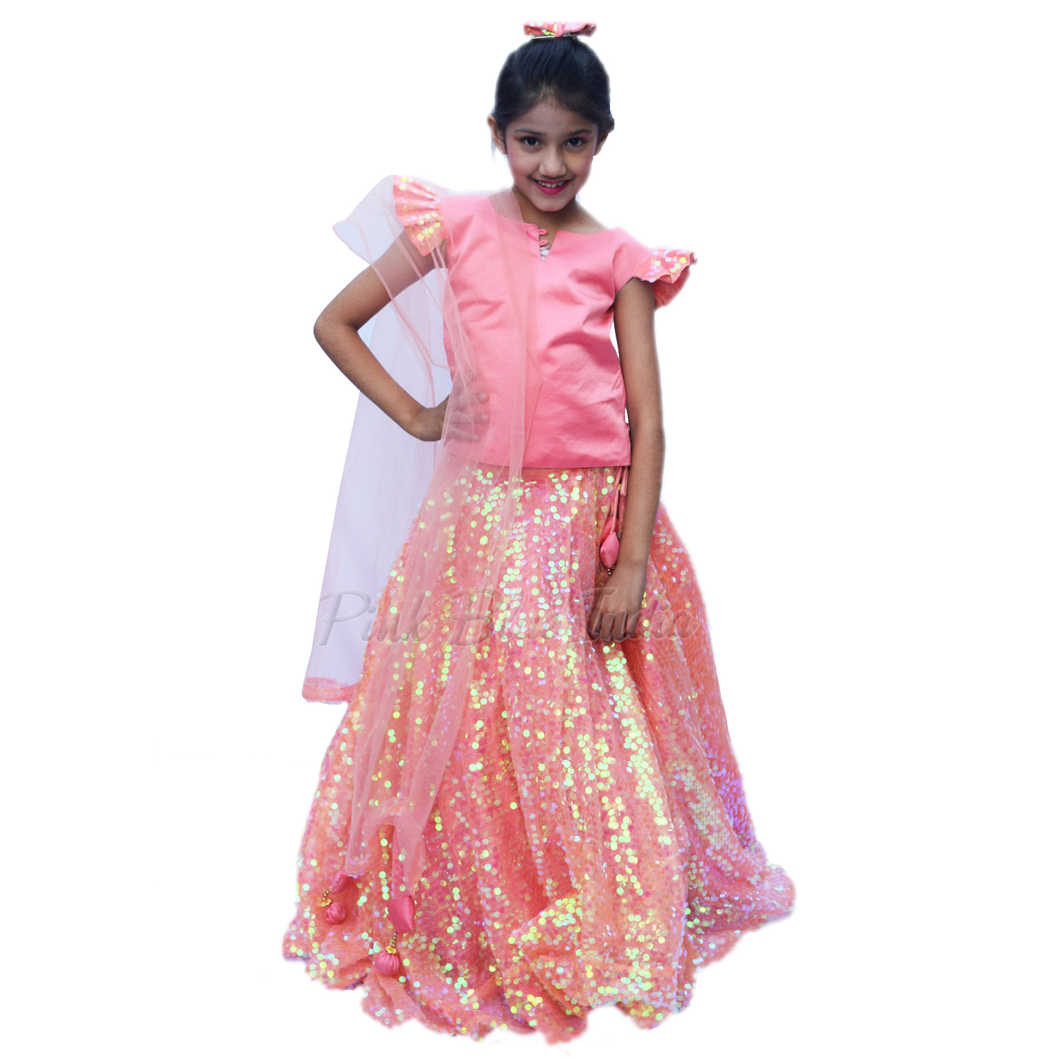Buy Yellow Silk Blend Floral And Dot Pattern One Shoulder Blouse Lehenga  Set For Girls by Saka Designs Online at Aza Fashions.